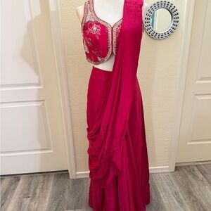Pink lehenga saree